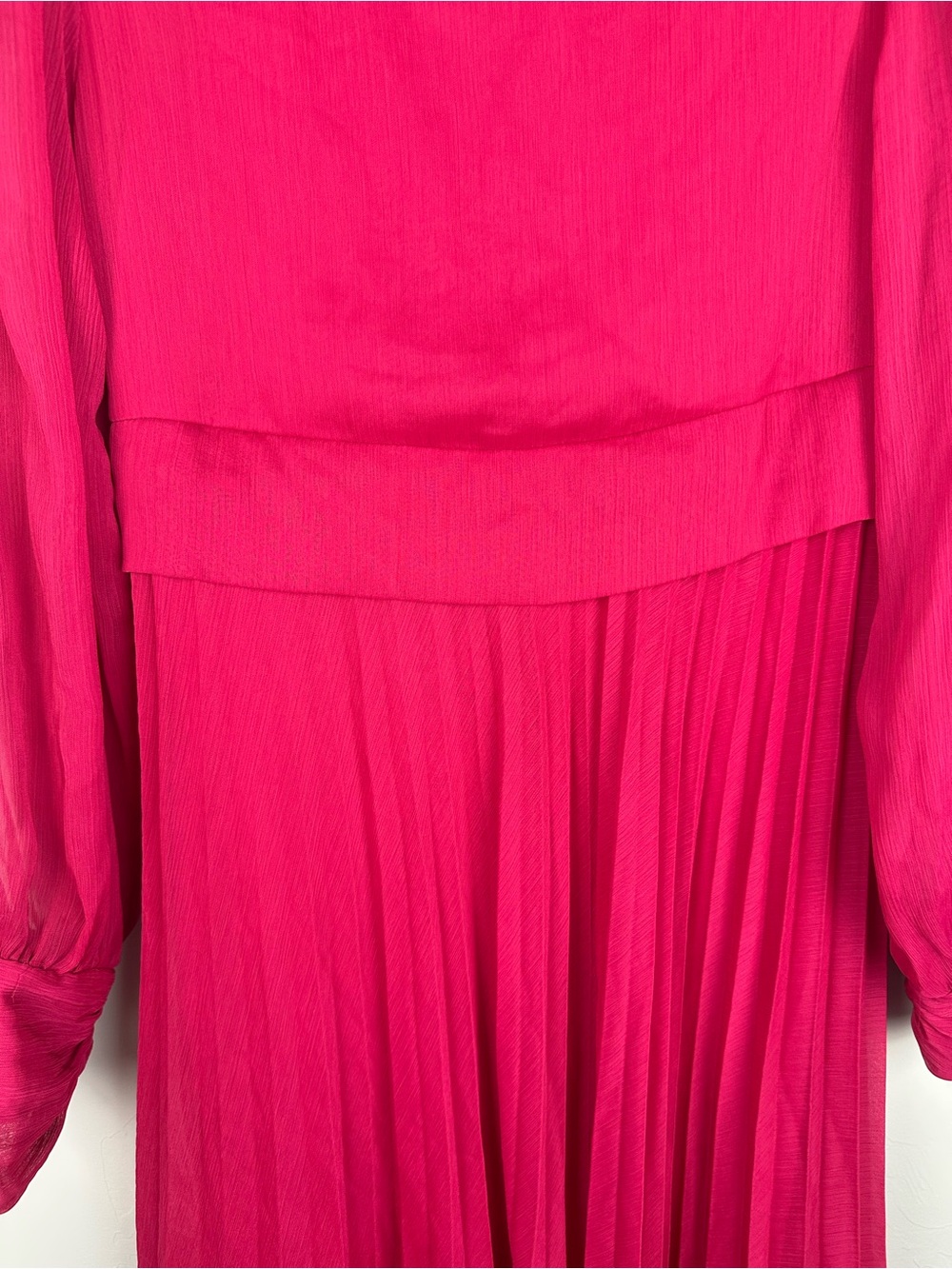 Zara Fuchsia Pink Pleated Maxi Dress Twist Front Long Sleeve XS - Picture 10 of 13